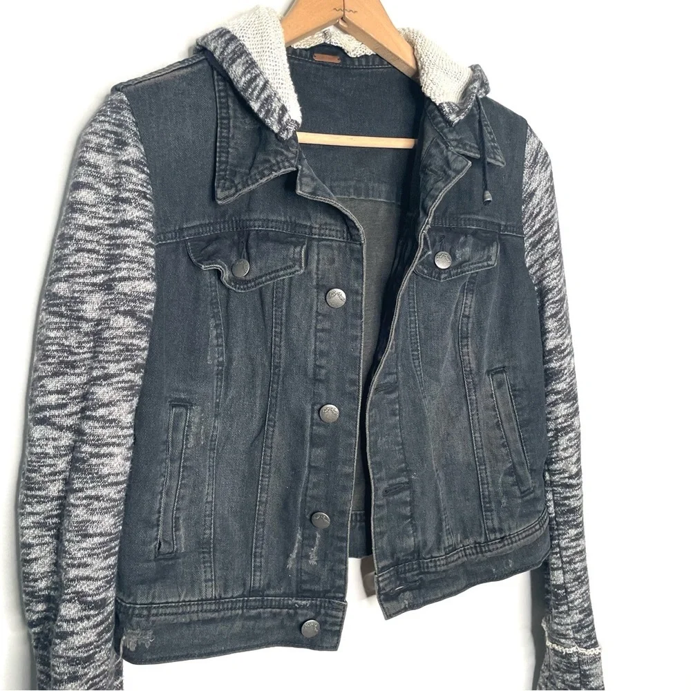 Free People | Knit Hooded Denim Jacket - Picture 6 of 11